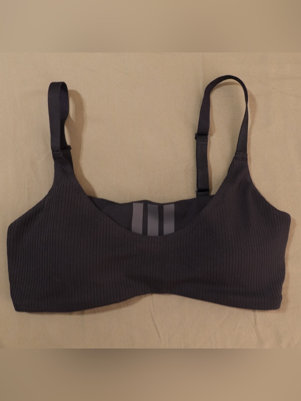 adidas Black Ribbed Wireless Sports Bralette with Strappy Back